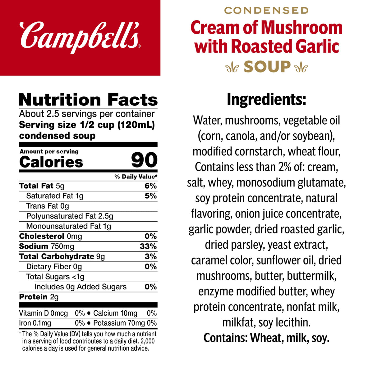 Campbell's condensed mushroom soup with roasted garlic – open-top can for quick weeknight meals.