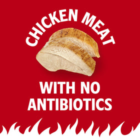Campbell's Spicy Buffalo-Style Cream of Chicken Soup label close-up highlights medium heat for flavorful meals.