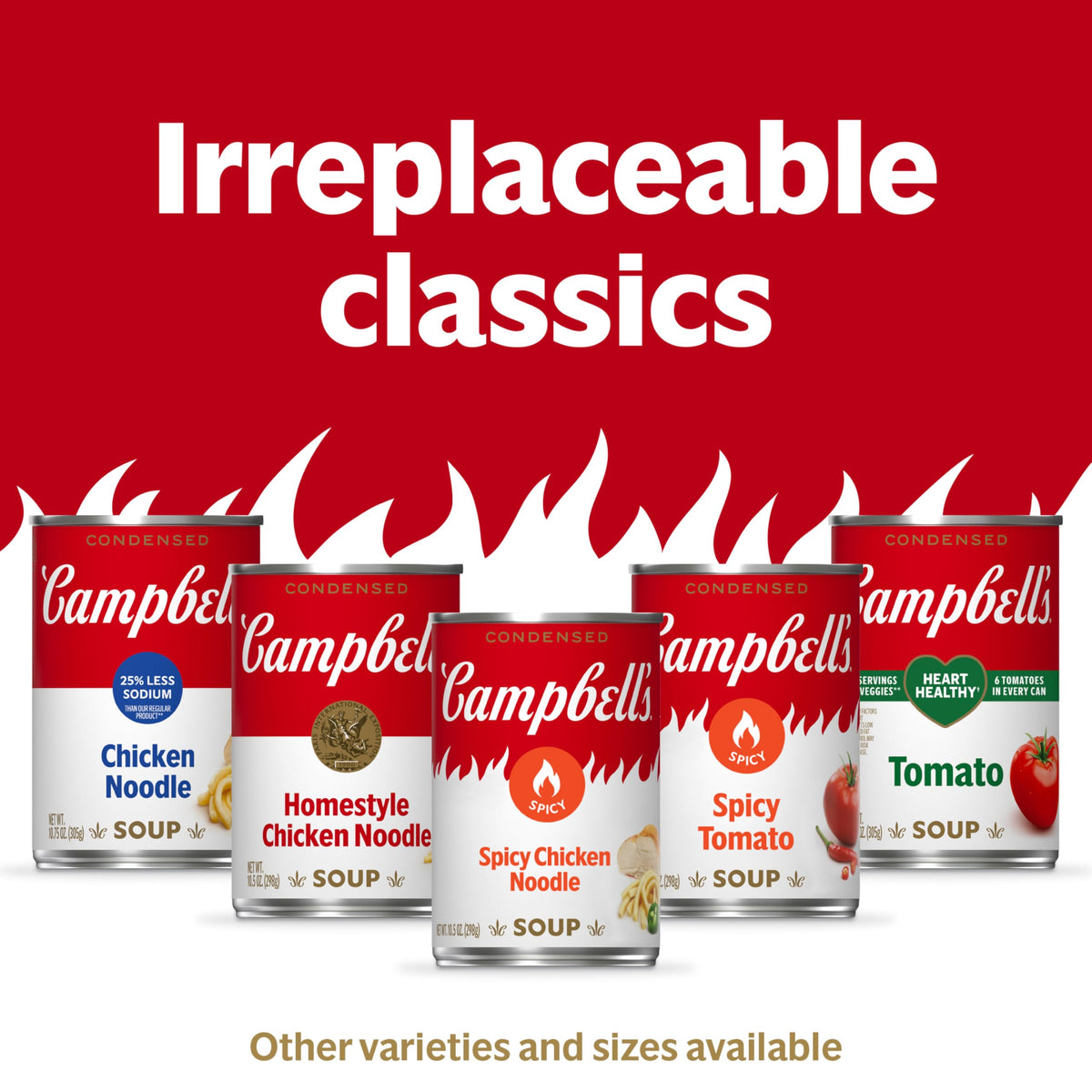 Case-pack of Campbell's Spicy Tomato Soup signals year-round pantry staple.