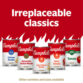 Case-pack of Campbell's Spicy Tomato Soup signals year-round pantry staple.