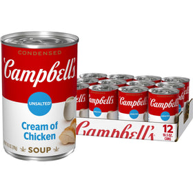 Campbell's condensed unsalted cream of chicken soup can for quick meals.