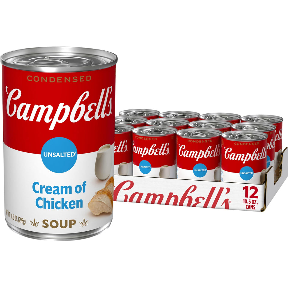 Campbell's condensed unsalted cream of chicken soup can for quick meals.