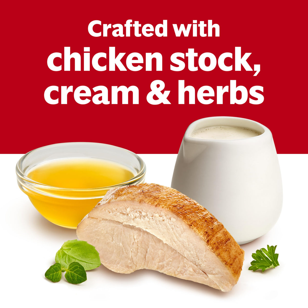 Campbell's Cream of Chicken Soup with Herbs in a bowl, easy dinner starter for weeknights.