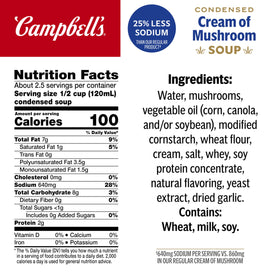 Campbell's cream of mushroom soup ingredients with mushrooms, garlic, and cream provide rich flavor.