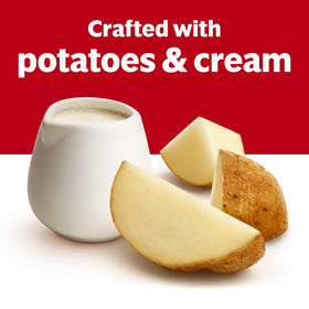 Campbell's Cream of Potato Soup ingredients close-up show potatoes and cream for a smooth base.