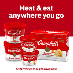 Campbell's Creamy Tomato Soup 8-pack display promotes convenient meals.