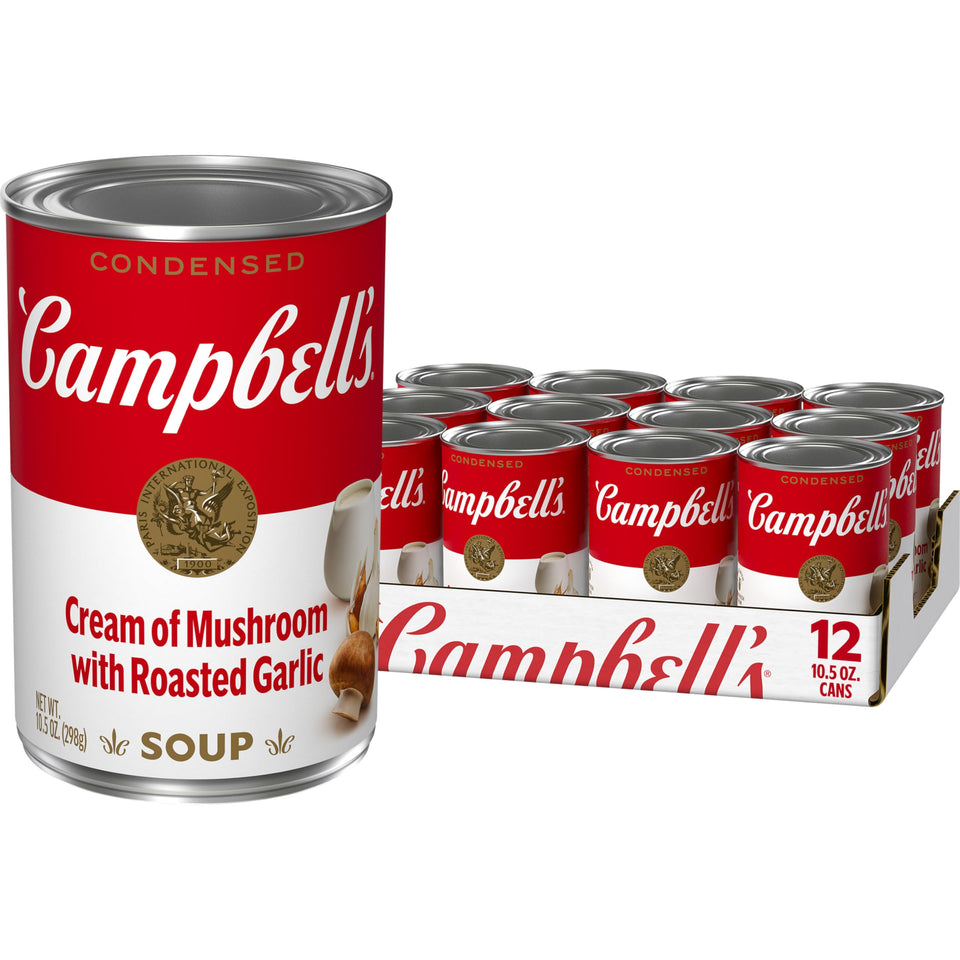 Campbell's Cream of Mushroom with Roasted Garlic – can, rich base for creamy sauces.