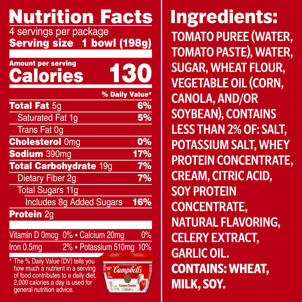 Campbell's Creamy Tomato Soup microwave-ready bowl for speedy meals.