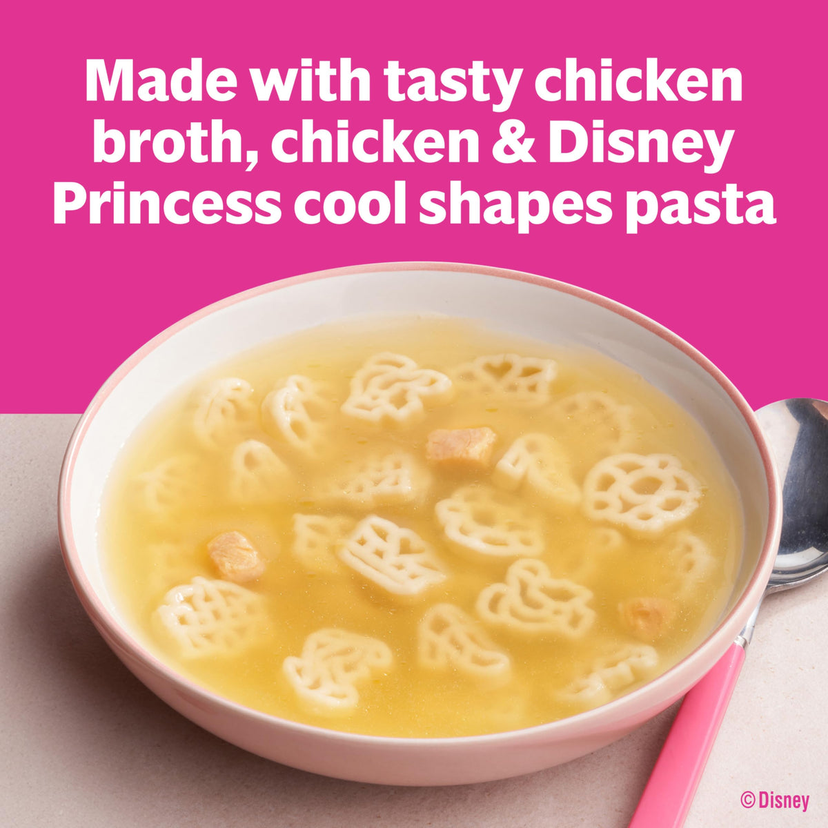 Campbell's Disney Princess soup chicken broth bowl presents a warm, comforting lunch option.
