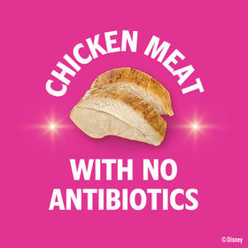 Campbell's Disney Princess soup ingredients closeup shows chicken broth and antibiotic-free chicken.