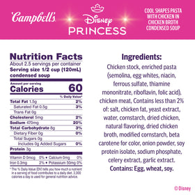 Campbell's Disney Princess soup preparation steps shown for microwave and stove top.