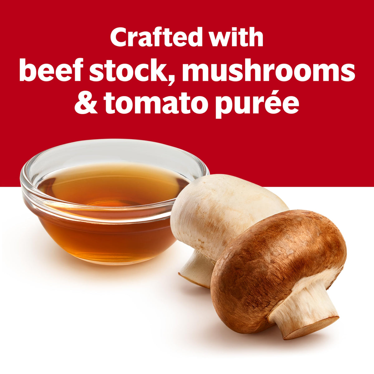 Campbell's Golden Mushroom Soup steaming over pot suggests versatile weeknight cooking.
