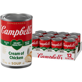 Campbell's Healthy Request Cream of Chicken Soup can front, a pantry staple for quick meals.