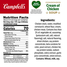 Campbell's Healthy Request label close-up shows reduced fat and sodium messaging.