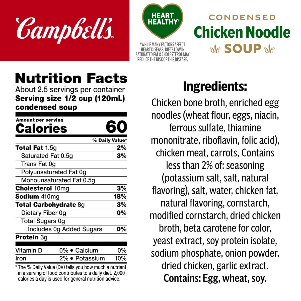 Steaming bowl of Campbell's Heart Healthy Chicken Noodle Soup ready to serve.