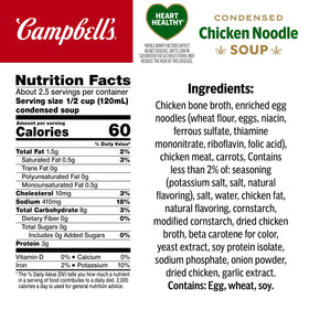 Steaming bowl of Campbell's Heart Healthy Chicken Noodle Soup ready to serve.