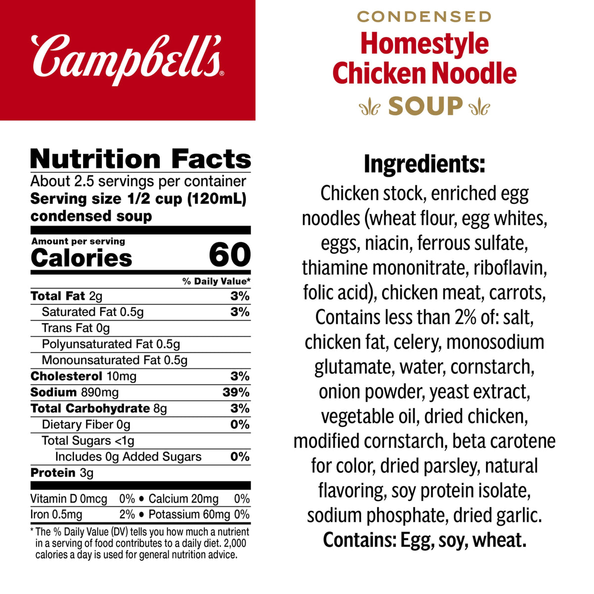 Close-up of Campbell's Homestyle broth with noodles and carrots