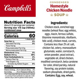 Close-up of Campbell's Homestyle broth with noodles and carrots