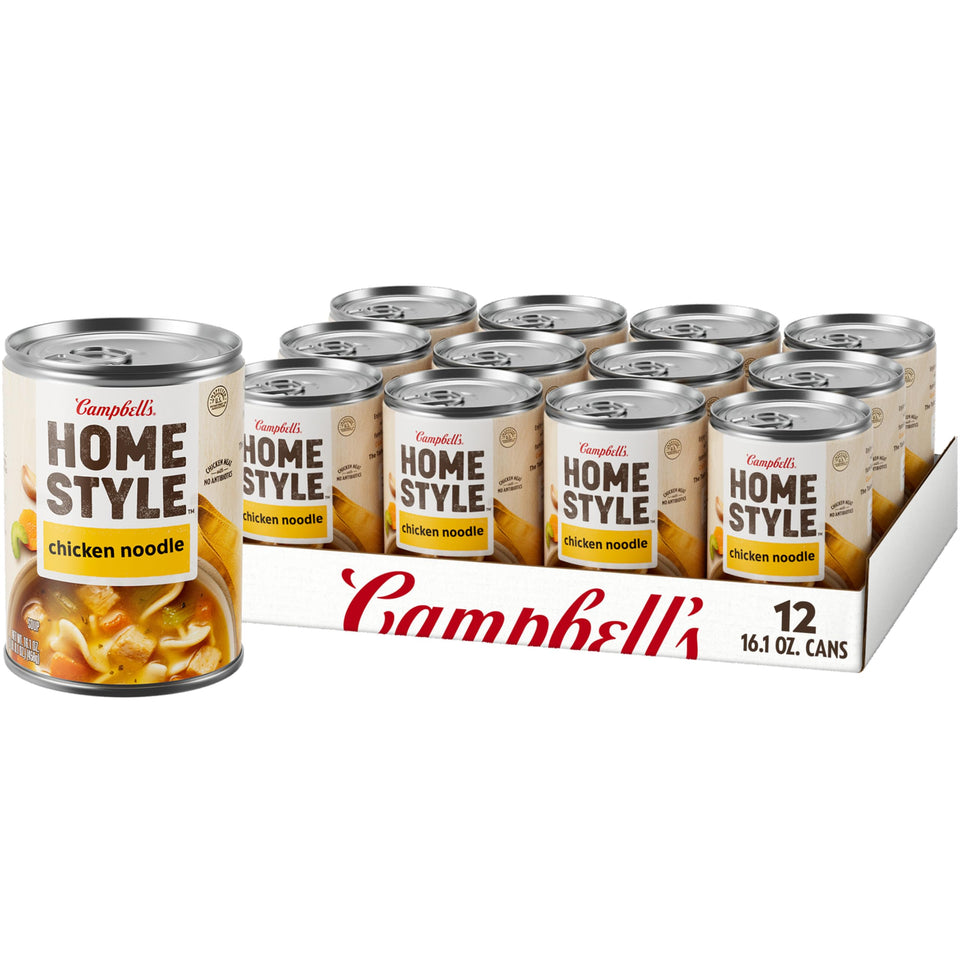 Campbell's Homestyle Chicken Noodle Soup can-pack-12 pantry image, ideal for quick weeknight meals.