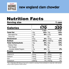 Closeup of Campbell's Homestyle clam chowder ingredients with potatoes and clams
