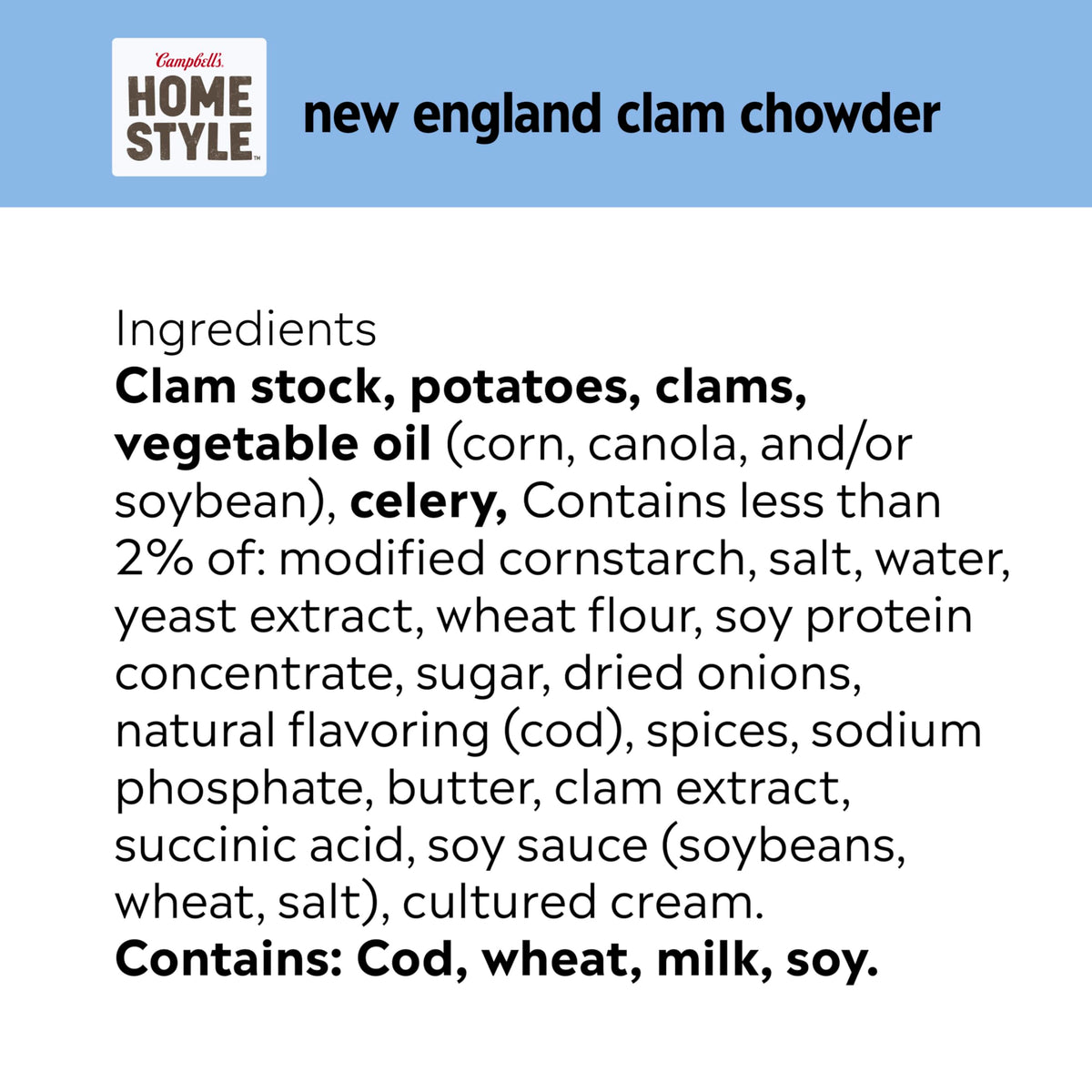 Hearty Campbell's Homestyle clam chowder with potatoes and clams