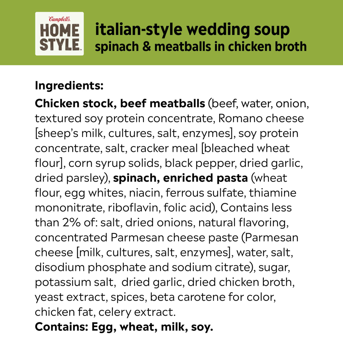 Bowl of Campbell's Homestyle Italian Wedding Soup topped with Parmesan.