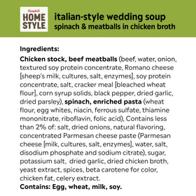 Bowl of Campbell's Homestyle Italian Wedding Soup topped with Parmesan.
