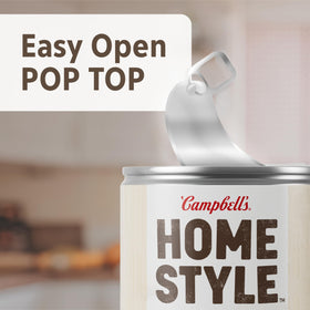 Chunk-chicken pieces in Campbell's Homestyle broth highlight hearty ingredients