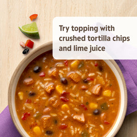 Lime wedge garnish beside Campbell's Homestyle soup enhances tangy brightness