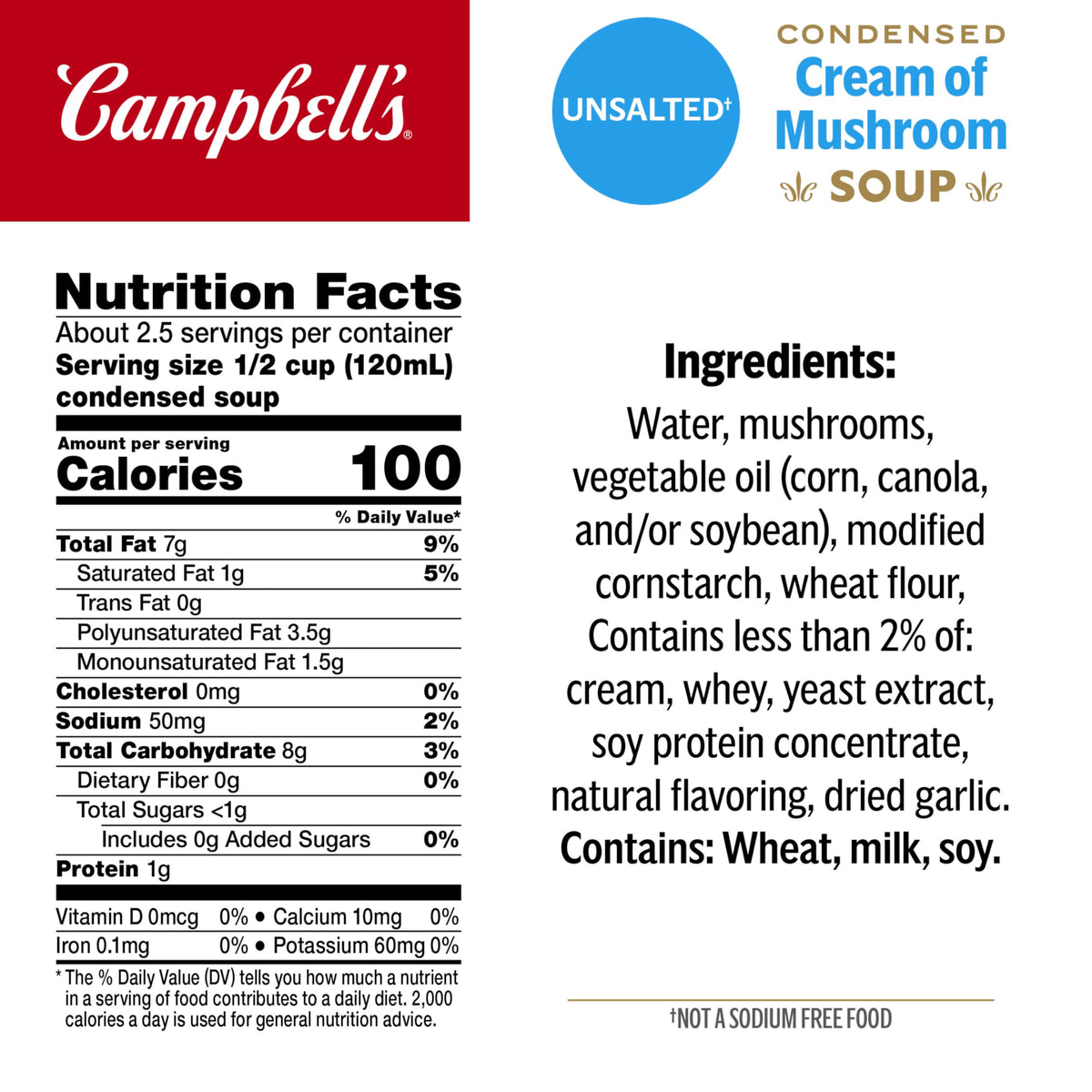 Campbell's ingredients highlight mushrooms and garlic, signaling rich flavor potential.