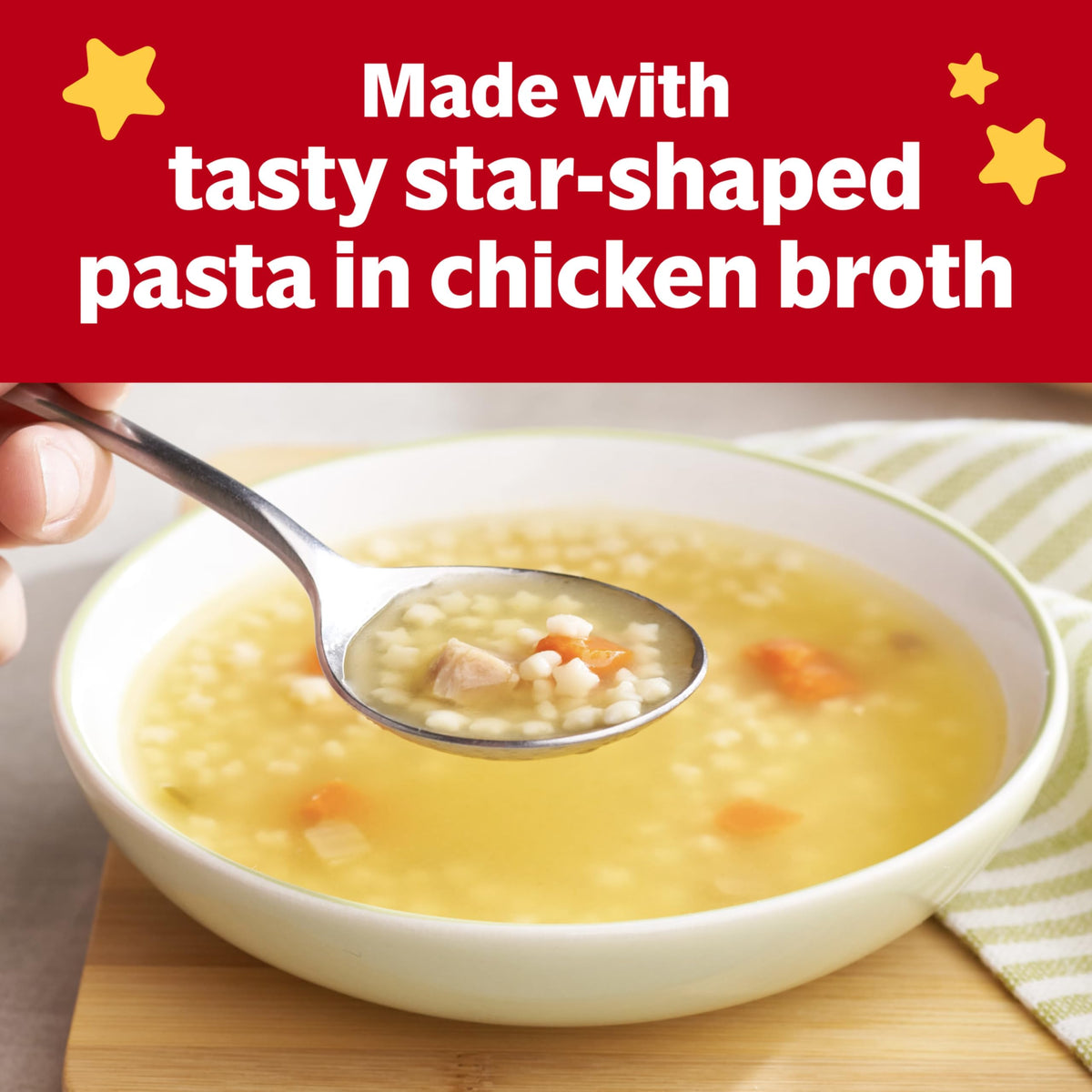 Display of Campbell's Kids Chicken and Stars 12-pack, a ready pantry staple.