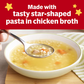 Display of Campbell's Kids Chicken and Stars 12-pack, a ready pantry staple.