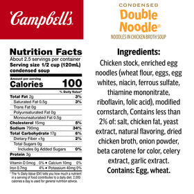 Campbell's Kids Double Noodle Soup can open with noodles in broth visible for quick meal prep.