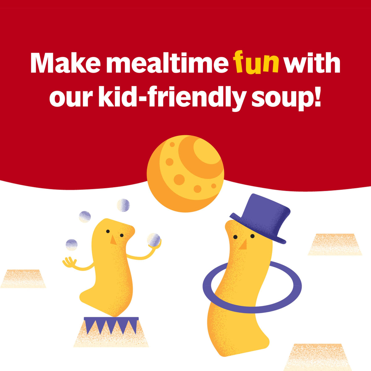 Campbell's Kids Double Noodle Soup ready to heat on the stovetop in minutes.
