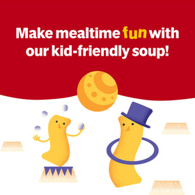 Campbell's Kids Double Noodle Soup ready to heat on the stovetop in minutes.