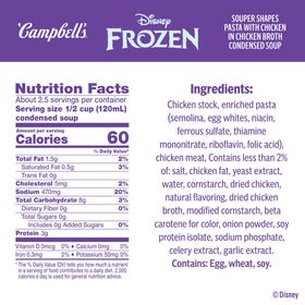 Close-up of Campbell's chicken broth and tender chicken in soup