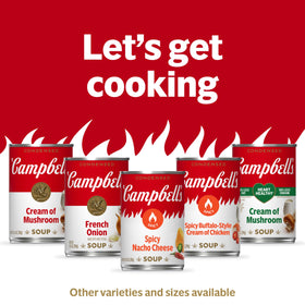Campbell's soup can close-up reveals non-BPA lining and sturdy packaging.