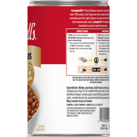 Campbell's Pork and Beans can on counter, perfect pantry staple.