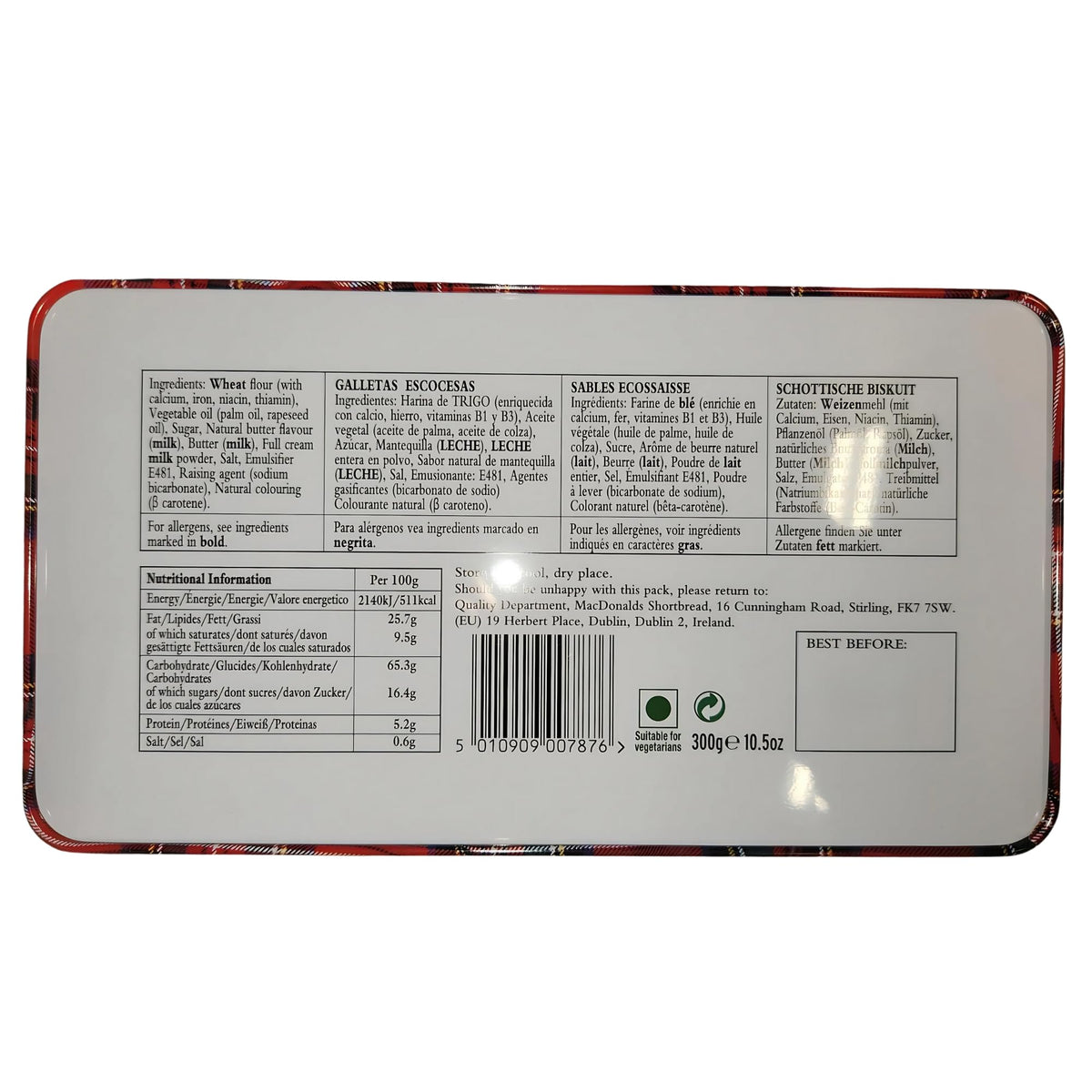 Campbells Shortbread Fingers 300g packaging close-up showcases premium butter crumb.