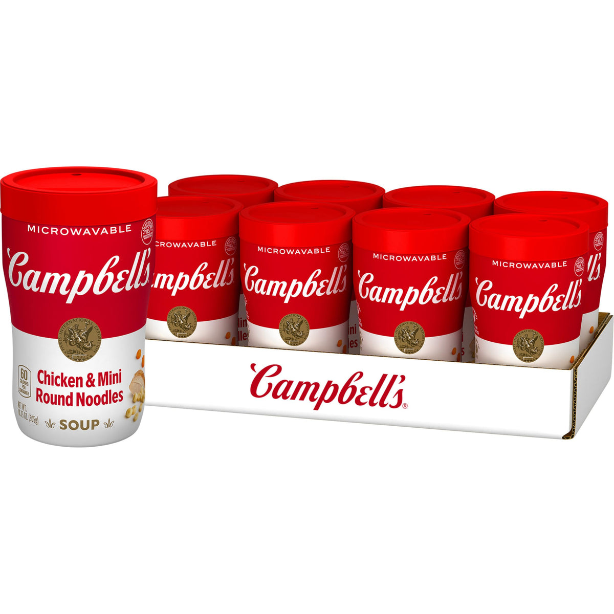 Campbell's Sipping Soup Chicken and Mini Round Noodle cup cap open for quick on-the-go sipping.