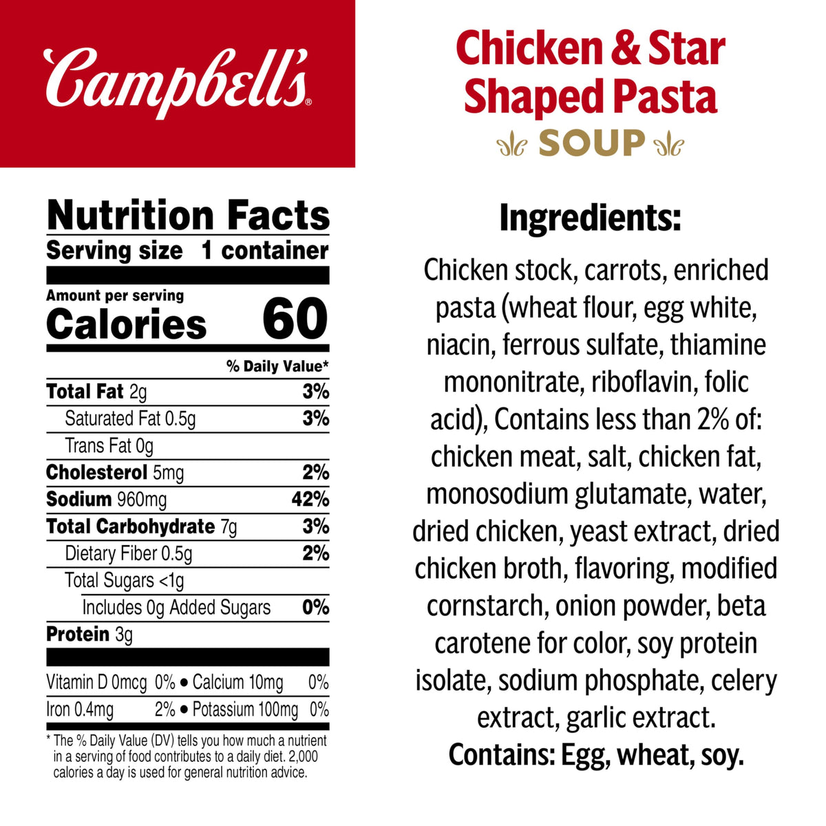 Campbell's Sipping Soup close-up shows star-shaped pasta and tender chicken