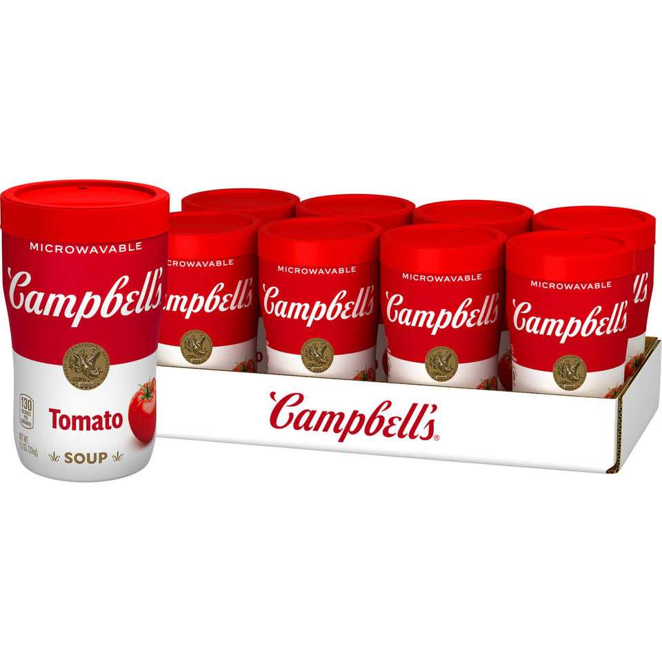 Campbell's Sipping Soup Classic Tomato Cup, comforting tomato flavor in a portable microwavable cup.