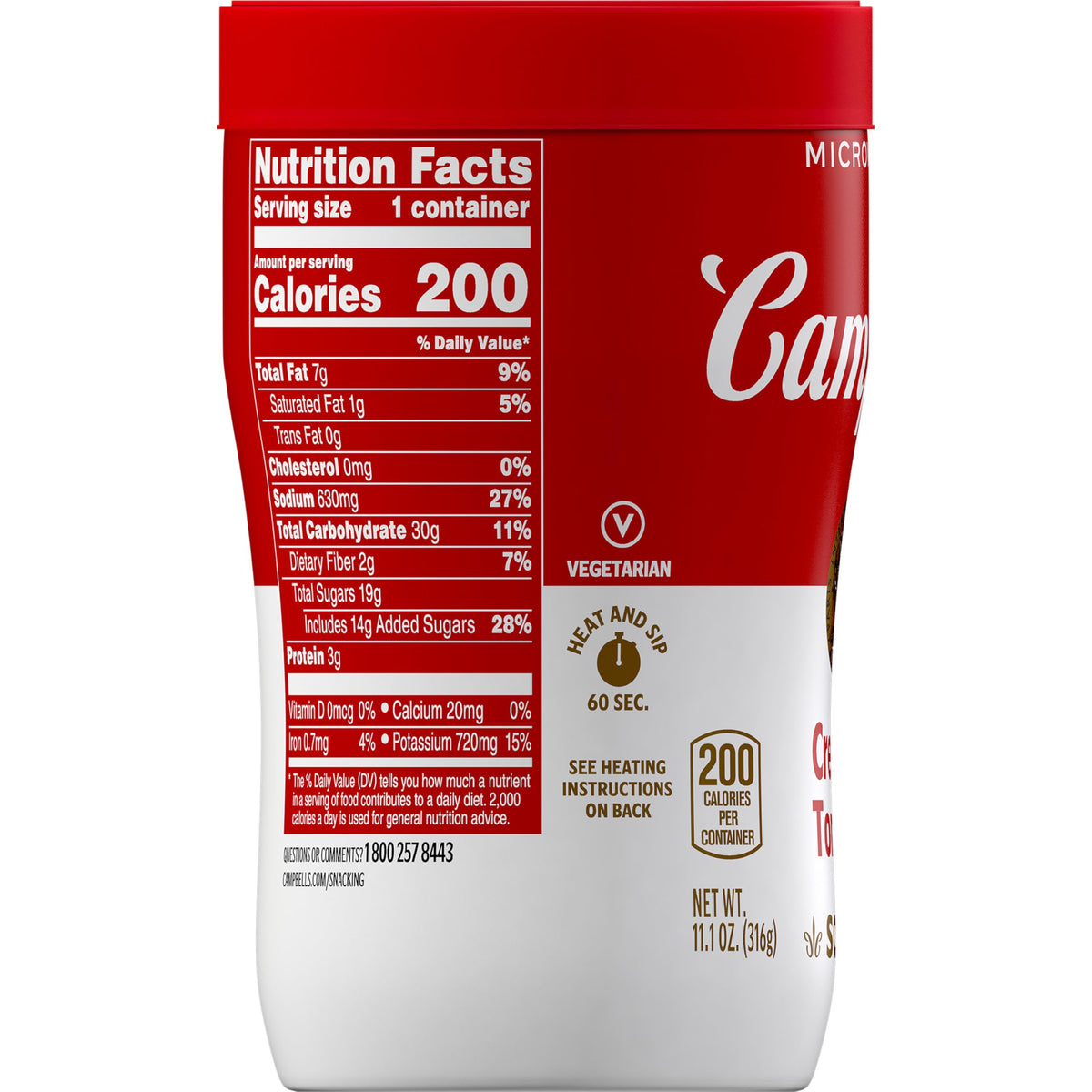 Campbell's Sipping Soup creamy tomato travel-pack suggests easy road-trip snack.