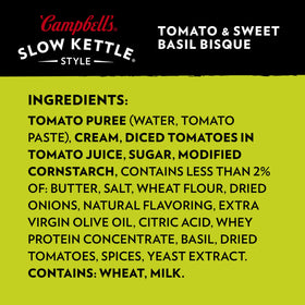Campbell's Slow Kettle bisque with basil garnish enhances aroma
