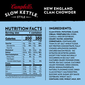 Campbell's Slow Kettle clam chowder ingredients like potatoes and clams in a creamy mix deliver comforting flavor.