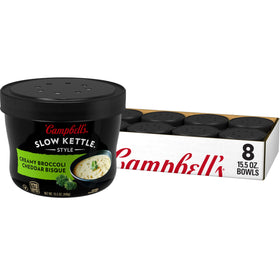 Campbell's Slow Kettle creamy broccoli cheddar bisque bowl, ready in minutes for a comforting lunch.