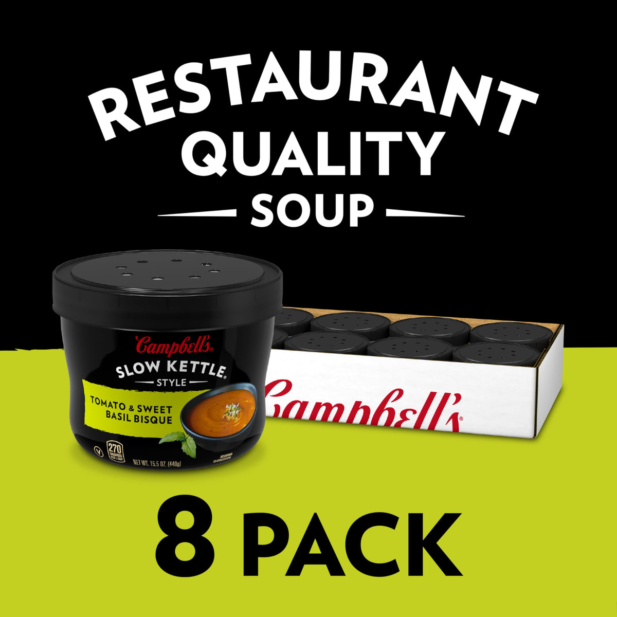 Campbell's Slow Kettle bisque close-up shows creamy tomato texture for cozy lunches