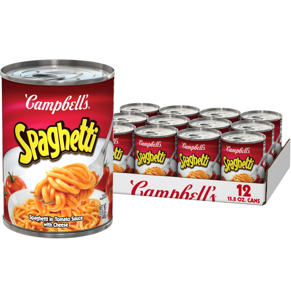 Campbell's Spaghetti in Tomato Sauce with Cheese can for quick family meals