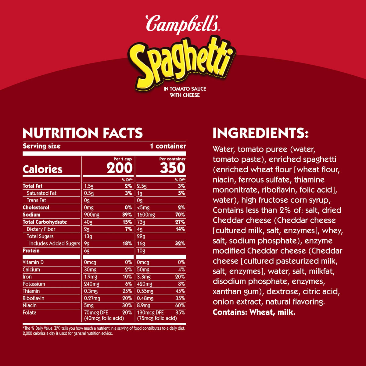 Serving bowl of Campbell's Spaghetti in Tomato Sauce with Cheese