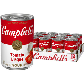Campbell's Tomato Bisque can on shelf, convenient pantry staple for quick meals